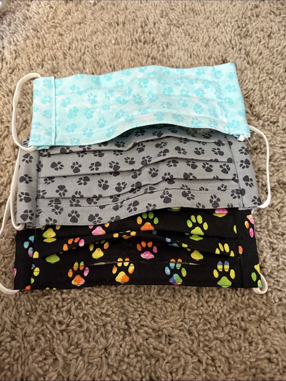 Reusable Paw Print Face Mask - Blue, Gray, Black